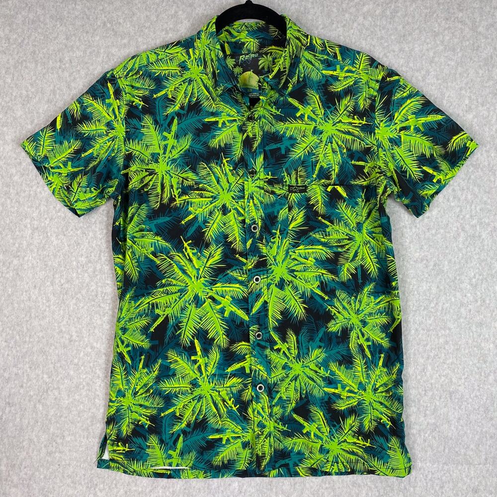 Retro Rifle Mens XS Supersonic Palm Green Button Down Hawaiian Shirt
